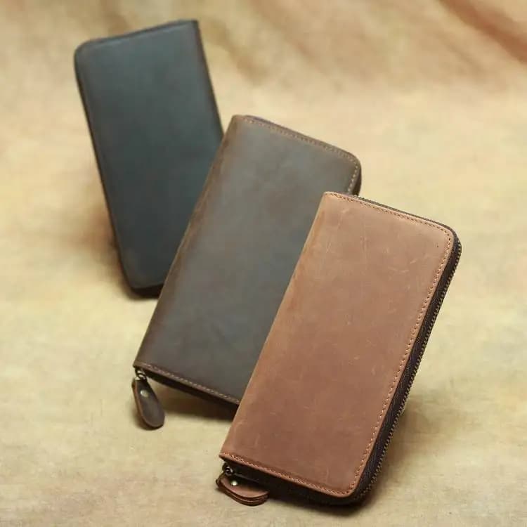 Handmade Long Wallet Top Layer Cowhide Leather Men's Handbag Multi-Card Slot Vintage Silver Single Pull Zipper Wallet