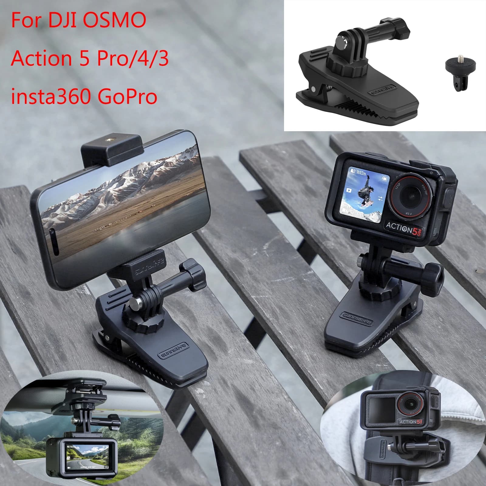 Sunnylife 360 ° Clip per zaino con cintura per cappello rotante per DJI OSMO Action 5 Pro/4/3 insta360 GoPro Accessori per montaggio con morsetto magnetico