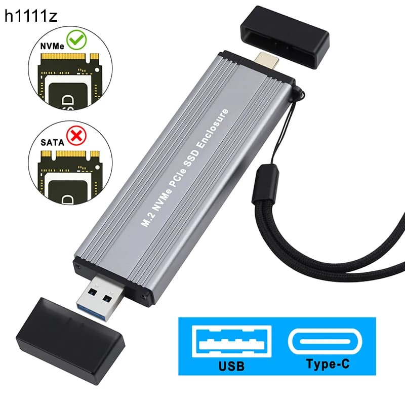 Custodia SSD M.2 NVME Custodia esterna USB3.1 Tipo-A + USB 3.2 Gen 2 Tipo C 10G M2 M-KEY Scatola adattatore da NVME a USB Cinghia per chip JMS583