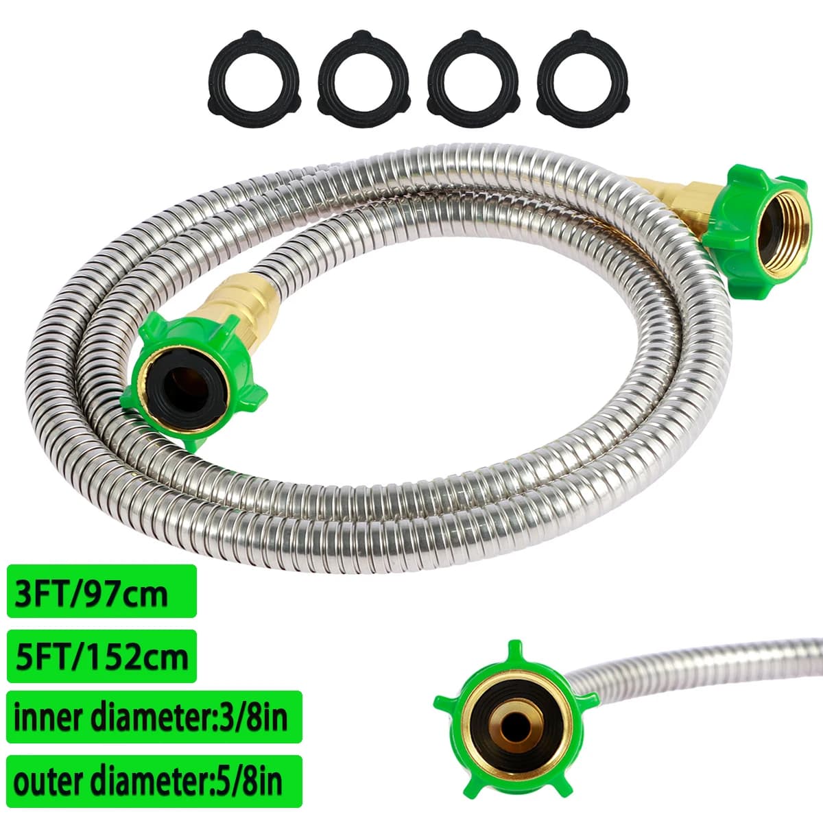 304 Stainless Steel Garden Pipes Water Faucet Flexible Hose Water Pipe 3 feet 5 feet with female-female connector