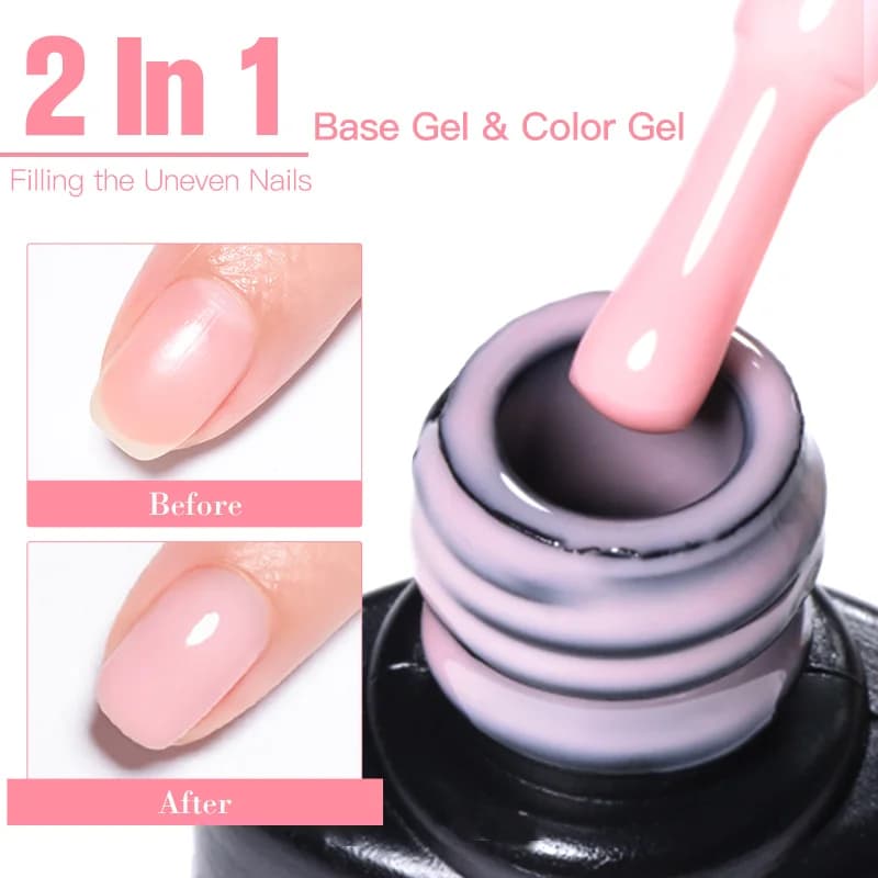 Smalto Semipermanente 2 in 1 Rosa Nude con Base in Gomma, Gel Costruttore UV Autolivellante, Smalto Gel Soak-Off per Fai da Te, Forniture per Unghie