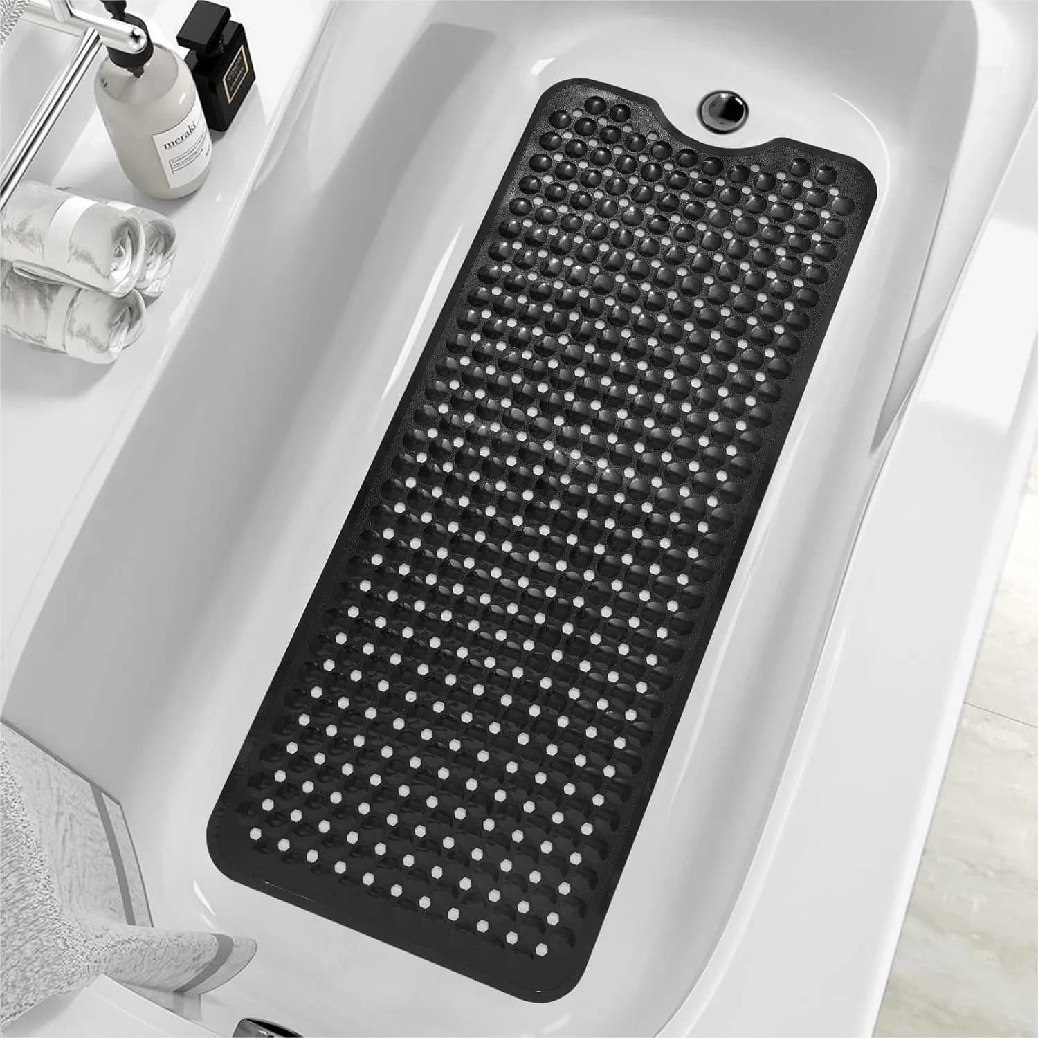 Tappetino Antiscivolo per Vasca da Bagno, 40x16 Pollici Extra Lungo con Ventose e Fori di Drenaggio, Lavabile in Lavatrice