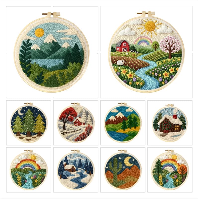 Punch Needle Kits Landscape Fun Punch Needle Yarn Embroidery Kit For Beginners Crafts For Adults Needlework Supplies Gift 20x20c