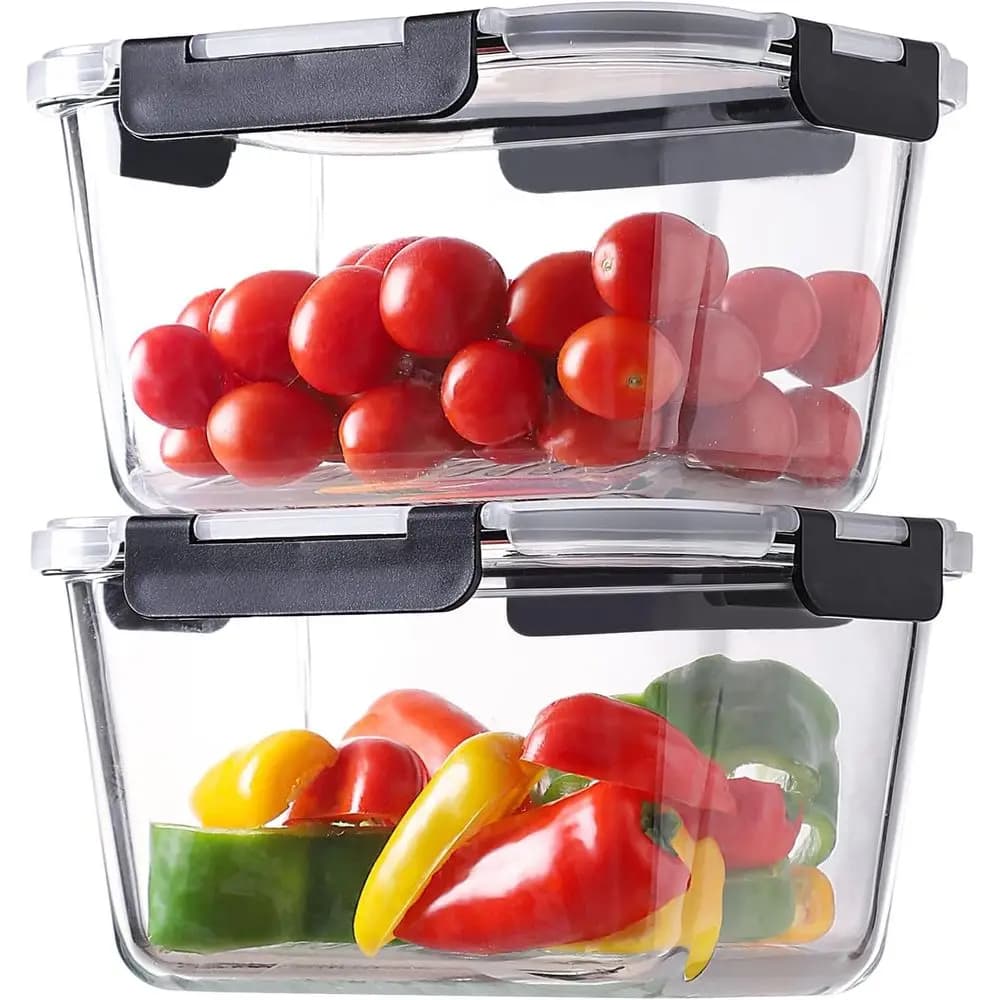 4-Piece 63oz Glass Food Storage Containers with Lids, Meal Prep, Airtight, Leak-Proof, Microwave & Oven Safe