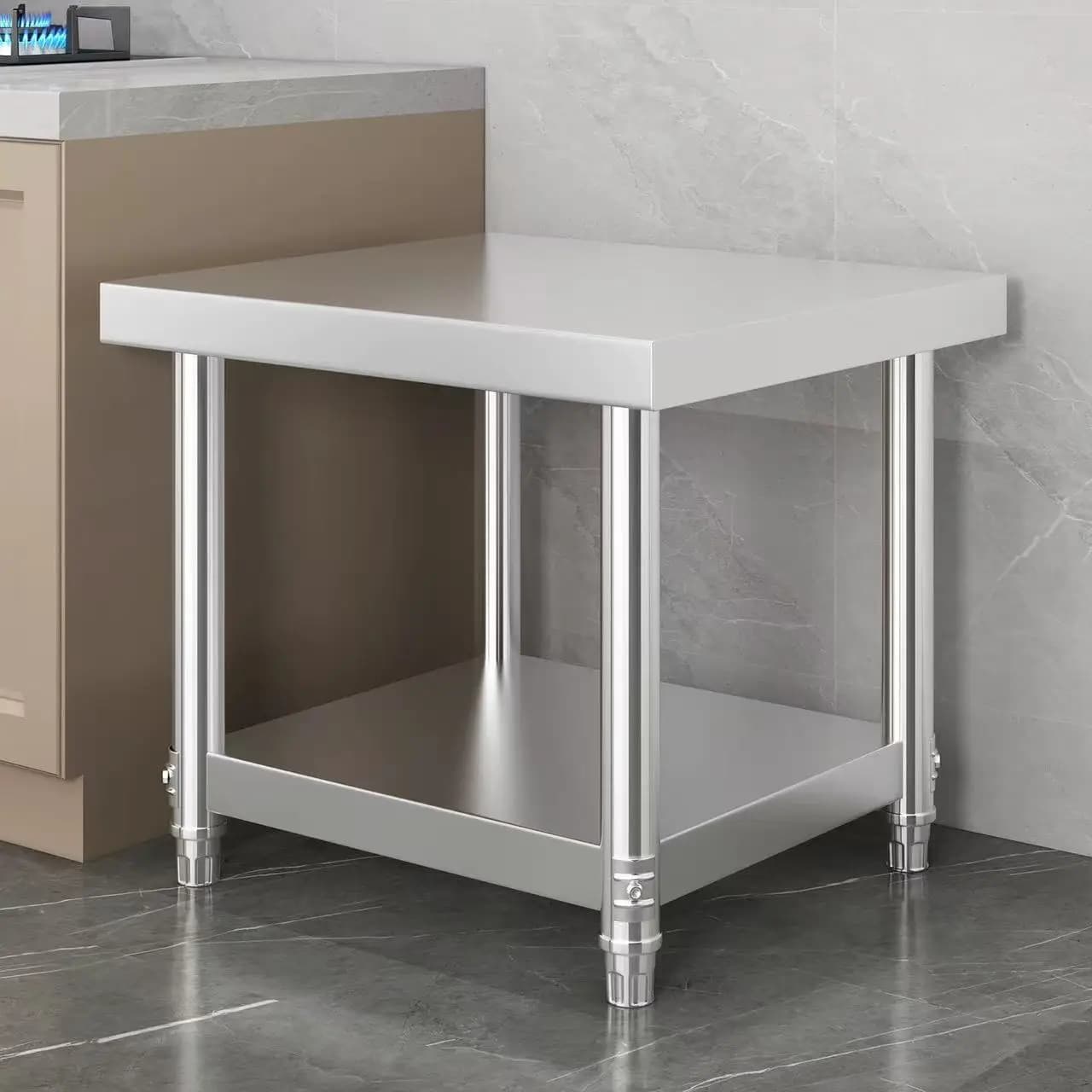 Banco da lavoro personalizzabile in acciaio inox 201/304, banco da lavoro bifacciale, tagliere, adatto per hotel e ristoranti.