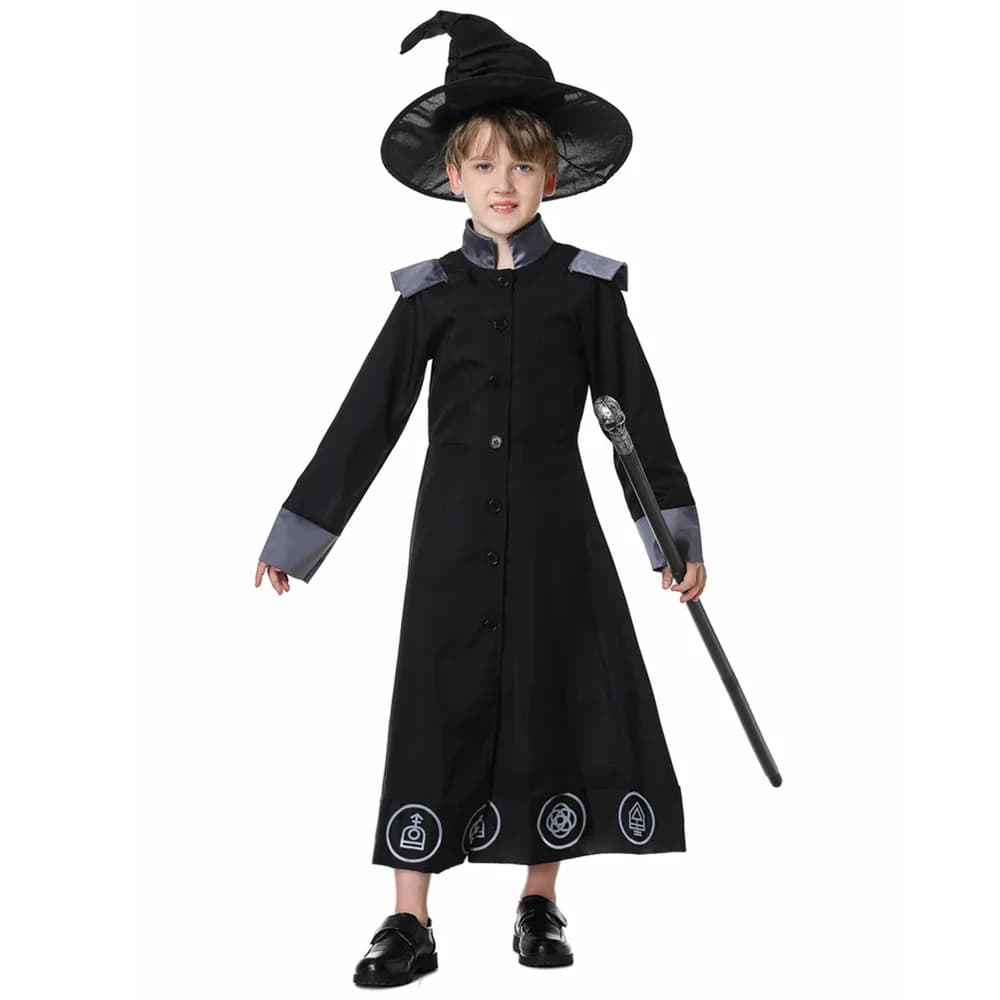 Mystical Dark Sorcerer Medieval Warlock Halloween Costume Kids Boys encanto Wizard Robe Cosplay Carnival Easter Purim
