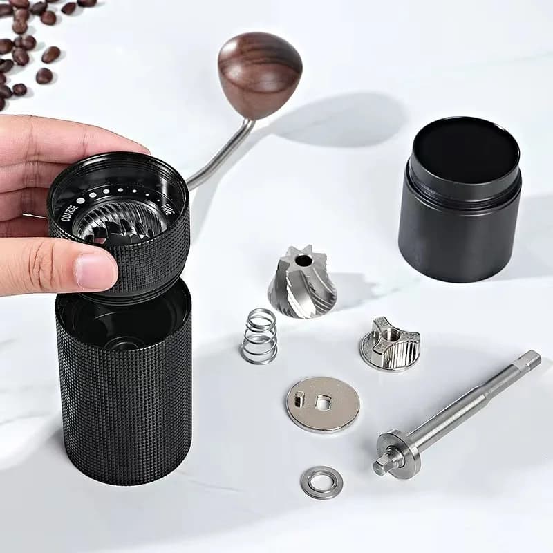 Manual Coffee Grinder with Foldable Handle Adjustable Stainless Steel Conical Burr Travel Handheld Portable Coffee Bean Grinder