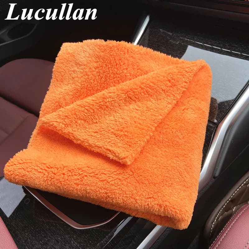 Lucullan 40x40 cm Asciugamani in microfibra senza bordi in peluche super spesso arancione Panni per la pulizia per la cura dell'auto Lucidatura Dettagli Stracci per asciugare