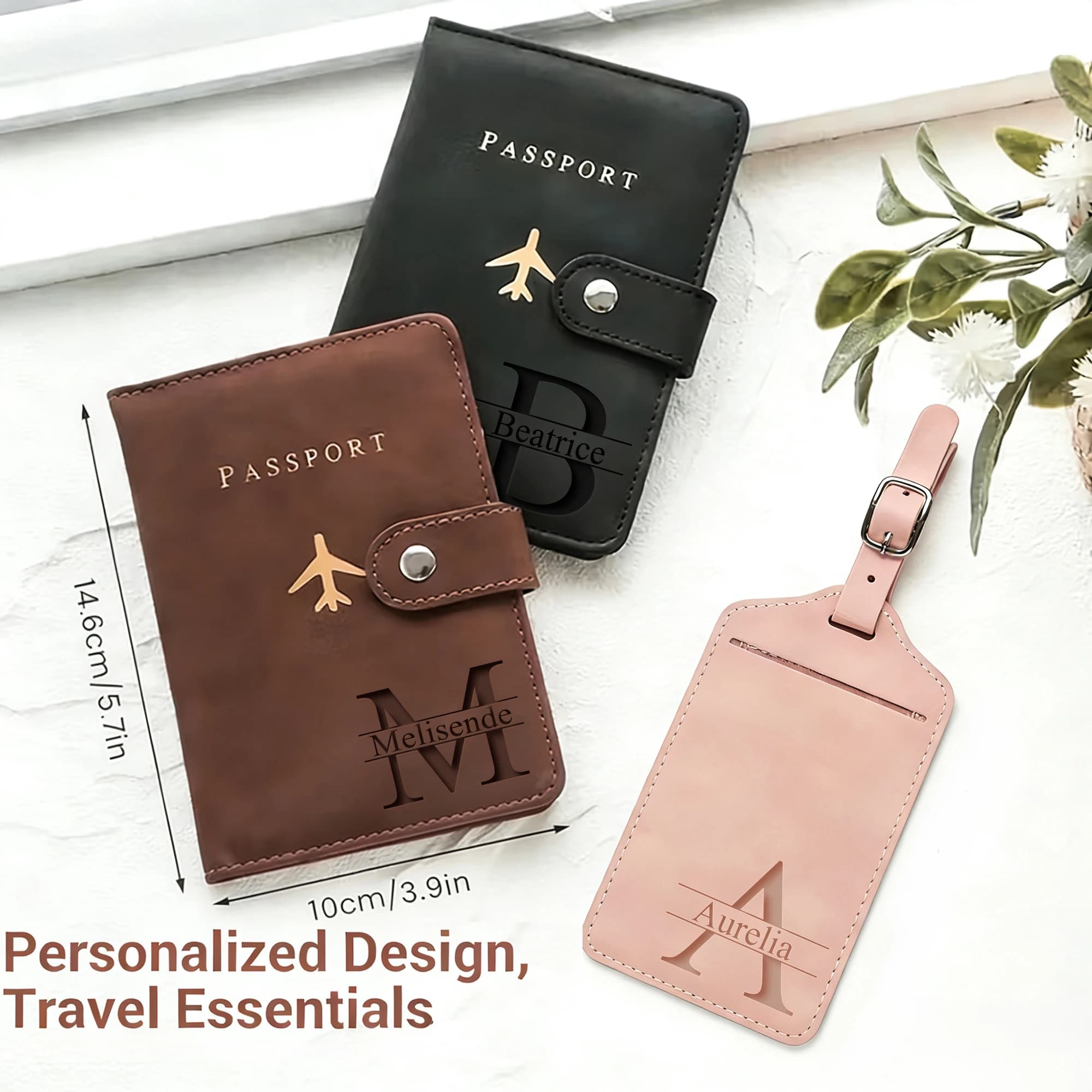 Set da Viaggio Essenziale 2-in-1 Personalizzato con Incisione Laser - Porta Passaporto + Etichetta Bagaglio in Ecopelle PU Leggero e Portatile