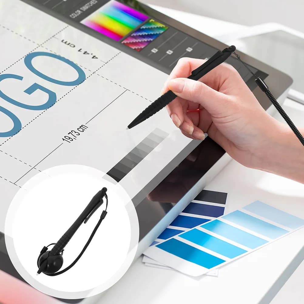 Penna stilo resistiva per touchscreen da 3 pezzi, punta rigida, anti-smarrimento, con base a corda a molla per tablet da disegno e scrittura a mano
