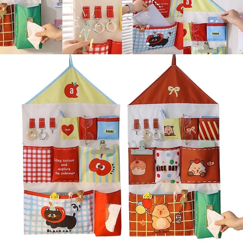 Oxford Cloth Dormitory Storage Hanging Bag Cartoon Wall-mounted Socks Storage Bags Multi-layer Sundries Organizer for Students
