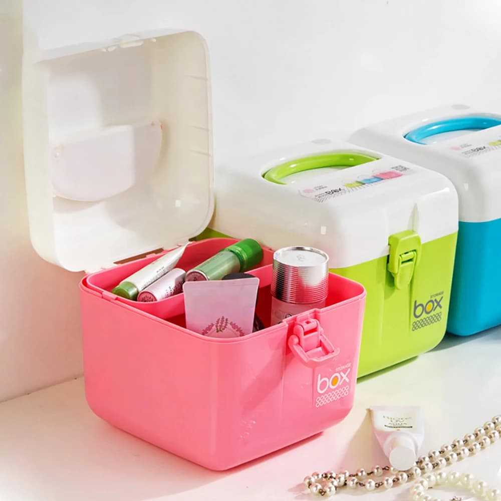 Scatola Portatile a Doppio Strato per Uso Domestico, Contenitore per Giocattoli, Cancelleria, Medicinali, Porta Snack per Bambini con Manico