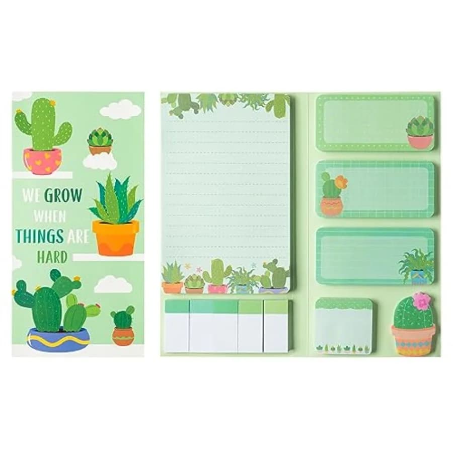 We Grow When Things are Hard Sticky Notes Set, 550 Sheets, Cute Shaped Self-Stick Notes Pads Plant Divider Tabs Bundle Writing
