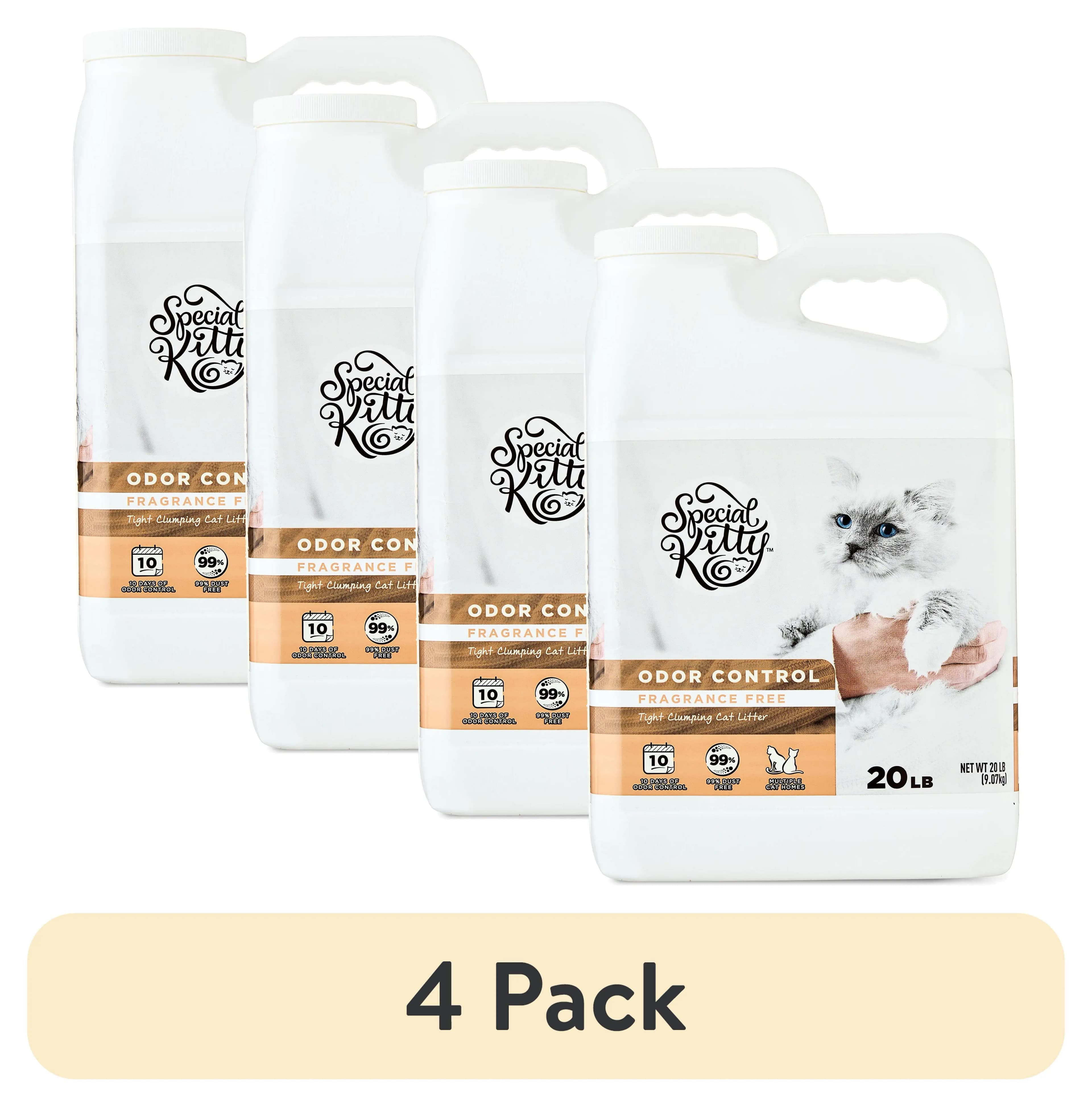 4 pack unscented clumping clay cat litter in 20 lb jugs