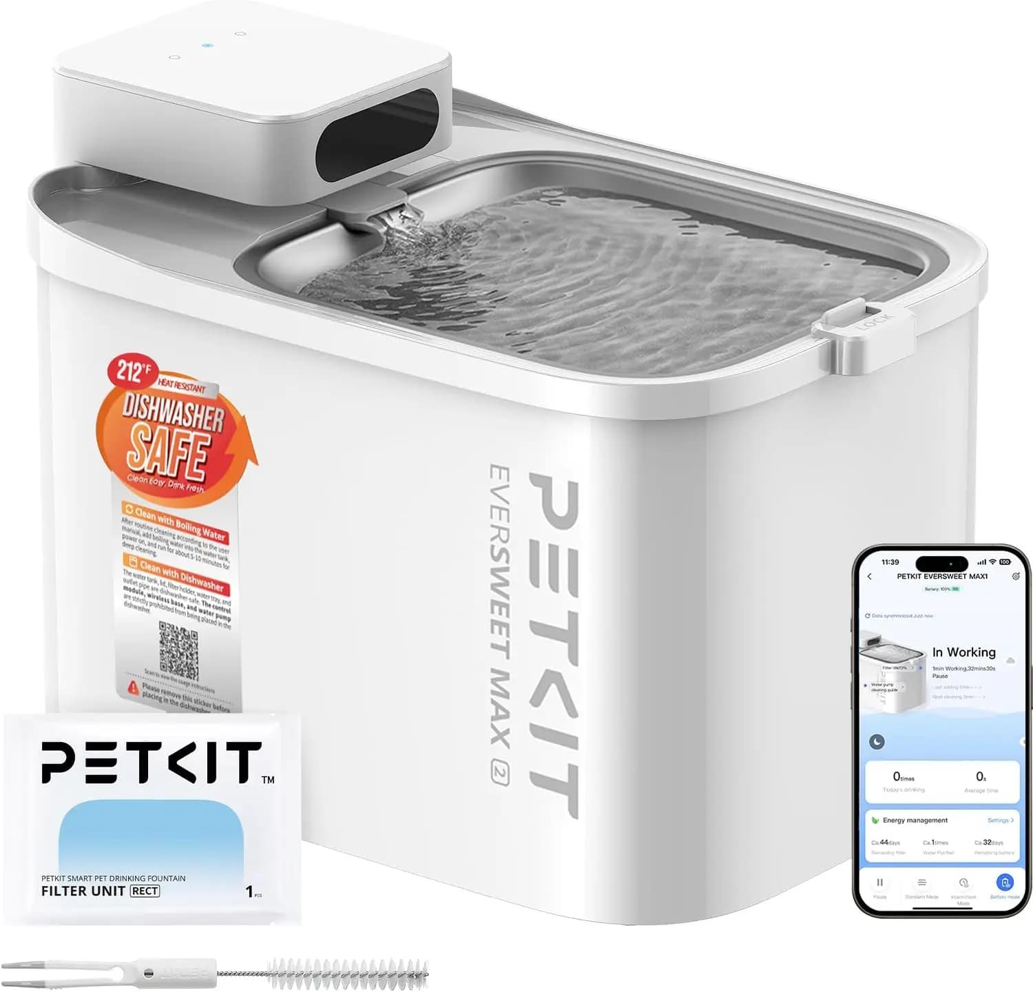 Fontanella per Gatti Senza Fili con Sensore di Movimento, Distributore d'Acqua per Animali da 3L, Controllo Tramite App, Vassoio in Acciaio Inossidabile, Lavabile in Lavastoviglie