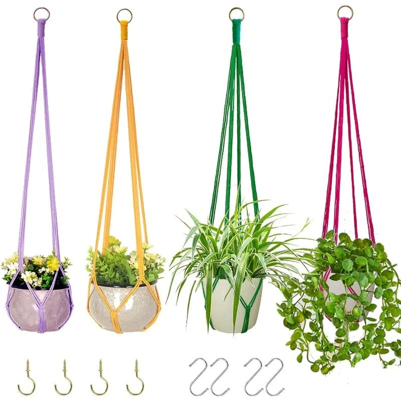 Boho Hand Woven Plant Hanger Macrame Flower Pot Net Bag Garden Hanging Basket Decor