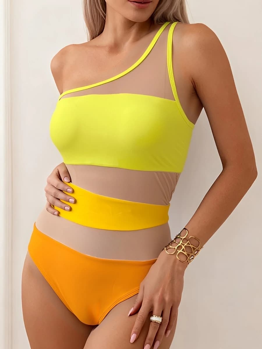 Costume da bagno intero in rete da donna 2026 con spalline imbottite, sexy, per nuoto e spiaggia, taglia XL