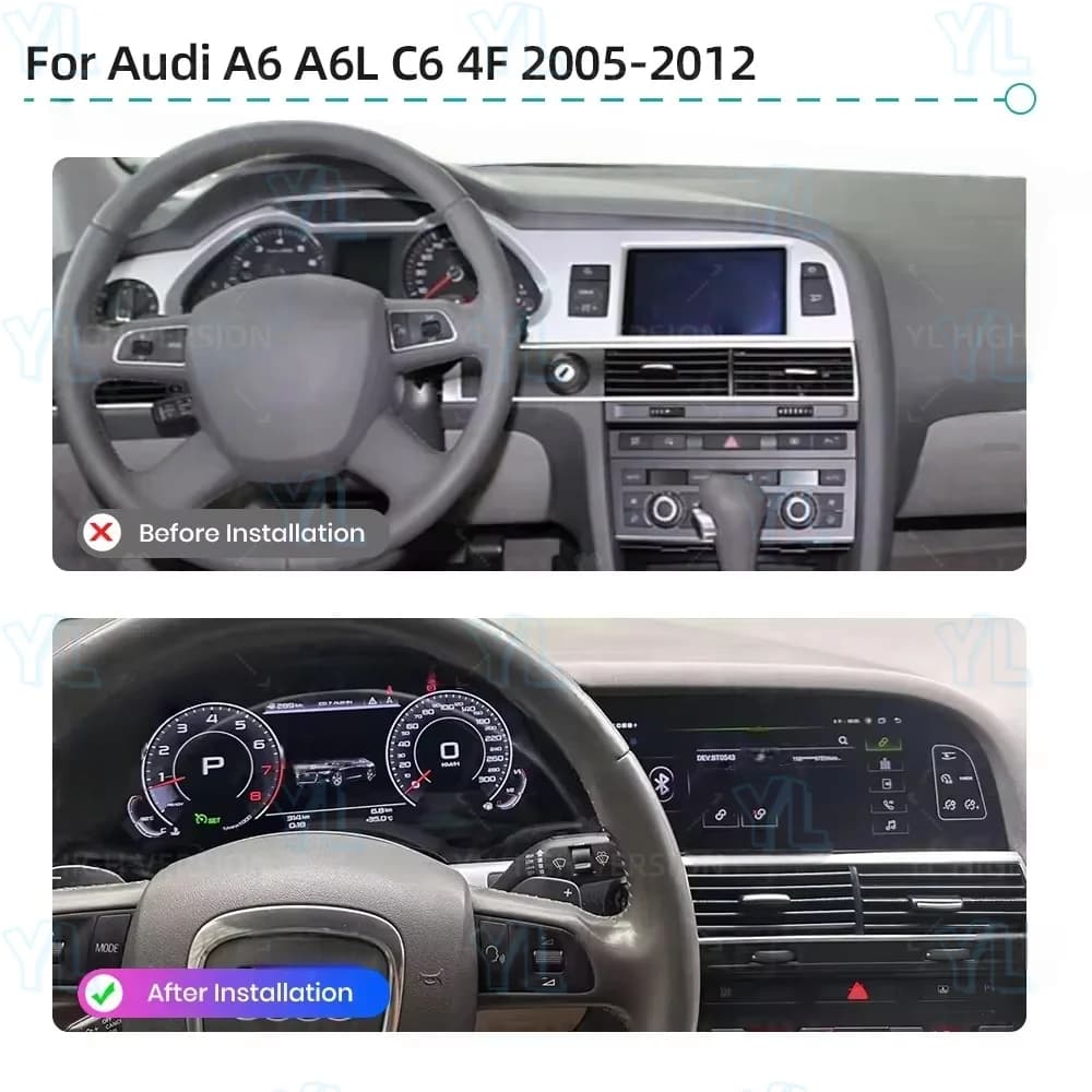 Unità principale CarPlay Android 14 a doppio schermo ultragrande da 23 pollici per Audi A6 C6 4F/Q7 4L 2005-2015 - Aggiornamento cabina virtuale Bluetooth