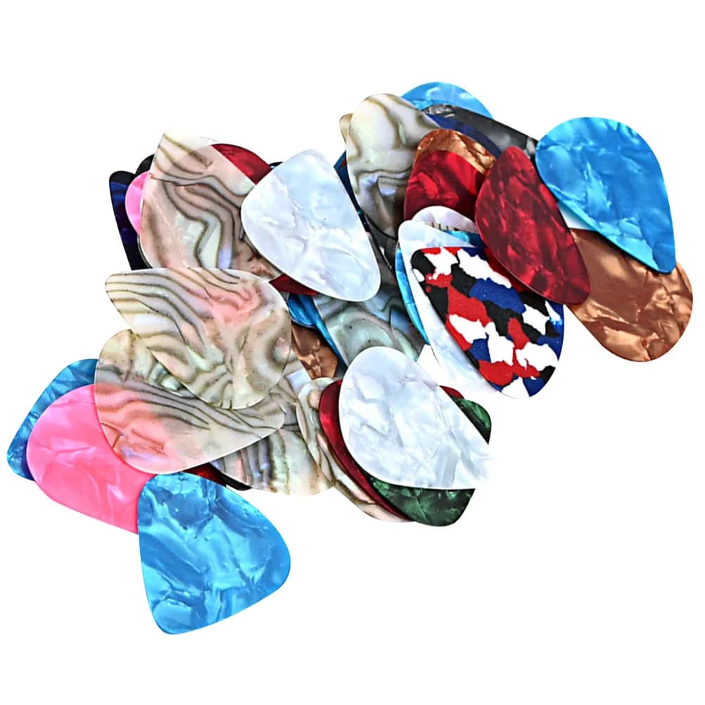 50 Pezzi Plettri in Celluloide per Chitarra, Ukulele, Acustica, Ergonomici, Lunga Durata, Colorati, per Folk, Elettrica, Basso, Accessori di Ricambio