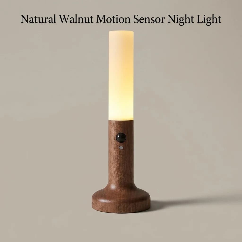 Wood Grain Motion Sensor Acrylic Night Light USB Rechargeable LED Ambient Lamp for Bedroom Hallway Stairway Decor
