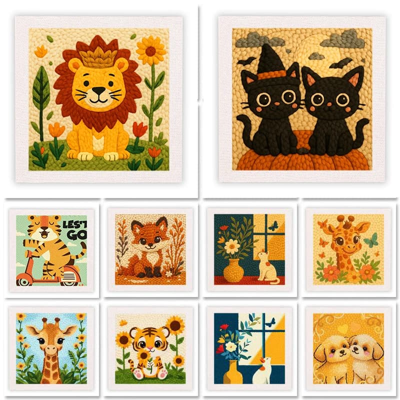 RUOPOTY Flower Cat Diy Needle Punch Kit Personalized Gift Craft Supplies Animal Cross Stitch Kits For Beginners Handiwork Art