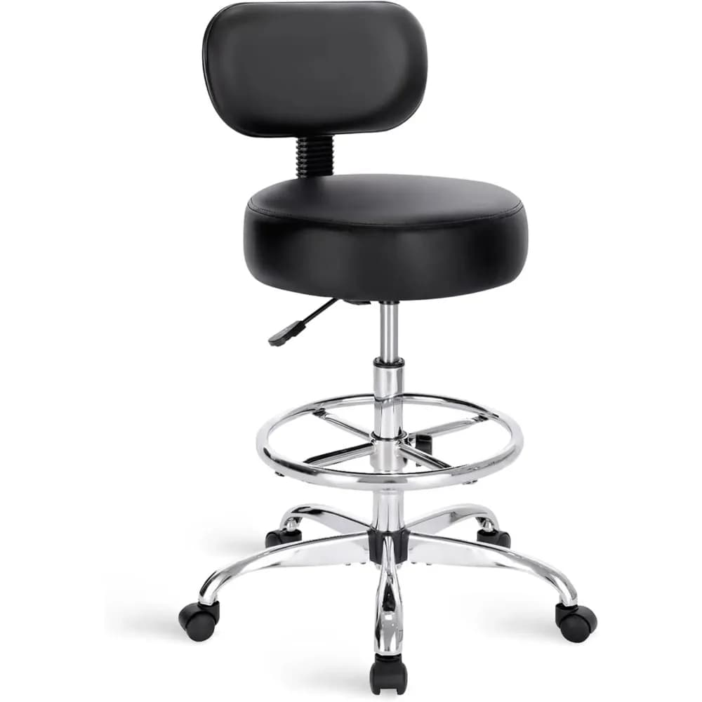 Sedia da Disegno Regolabile con Poggiapiedi, Cuscino Spesso, Sgabello Girevole per Ufficio, Casa, Bar, Cucina, Nero
