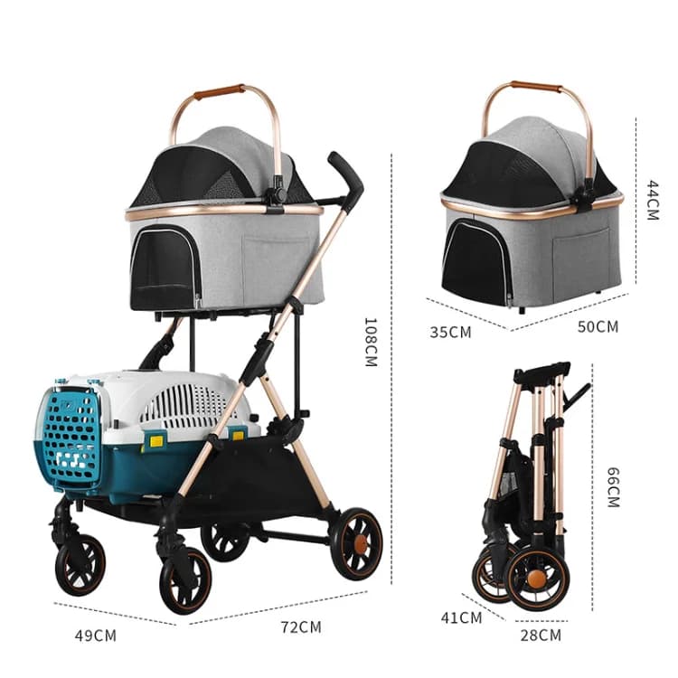 Passeggino di Lusso Eaynon a 4 Ruote per Cani e Gatti, Moderno e Compatto, in Alluminio e Tessuto Oxford, per Viaggi