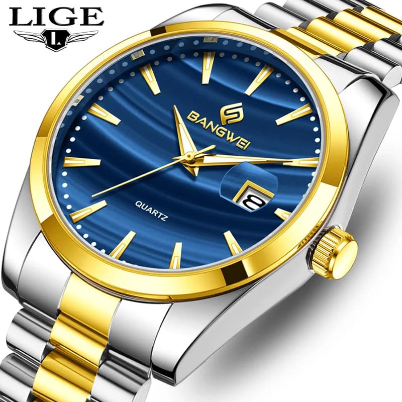 LIGE Orologio da polso al quarzo da uomo d'affari con data automatica Orologio da uomo in acciaio Impermeabile luminoso Orologi di moda di lusso per uomo + scatola