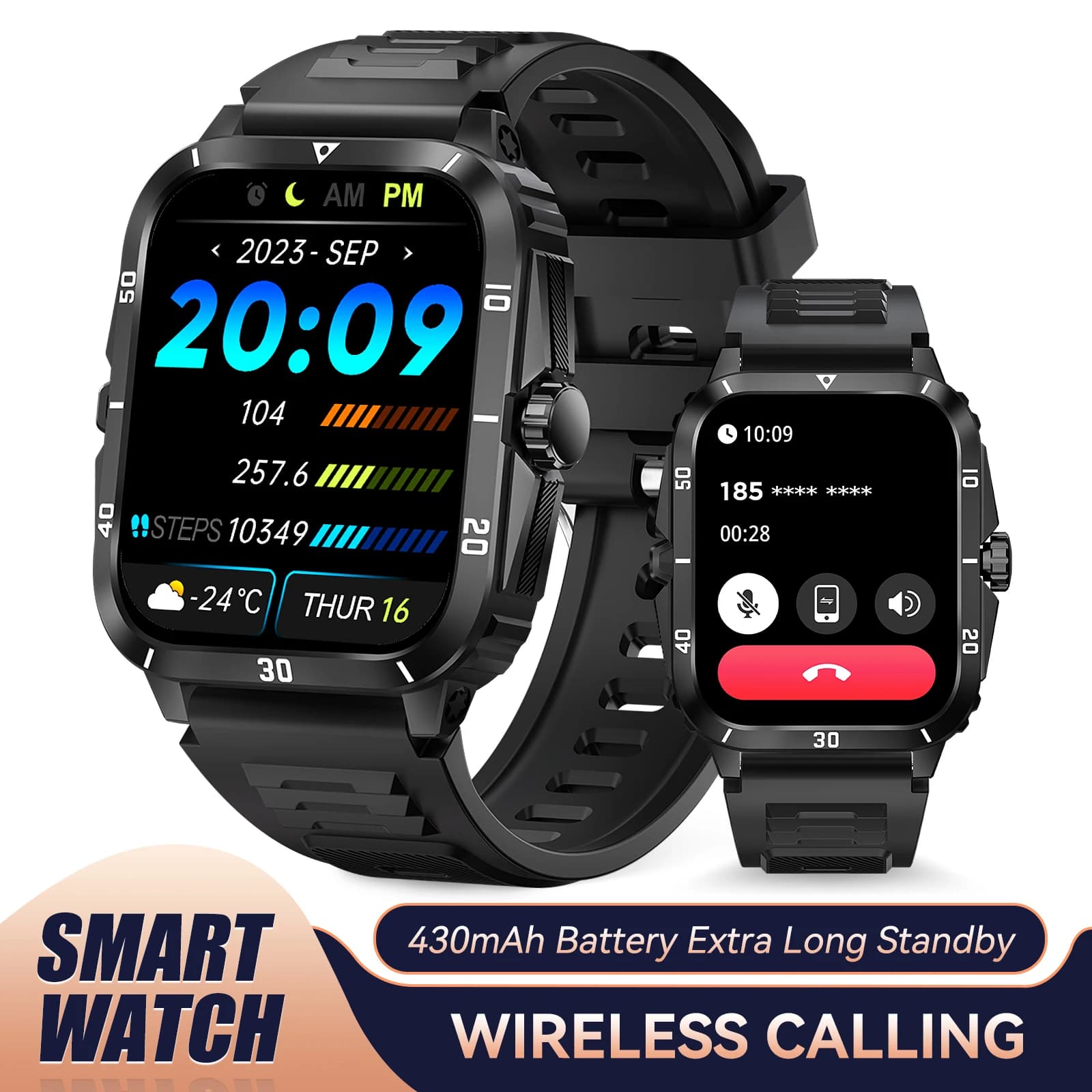 EIGIIS Smart Watch 3ATM Waterproof 1.96 "IPS Military KT71 Man 100+ Sport Modes Blood Pressure Cardiaca Bluetooth Call