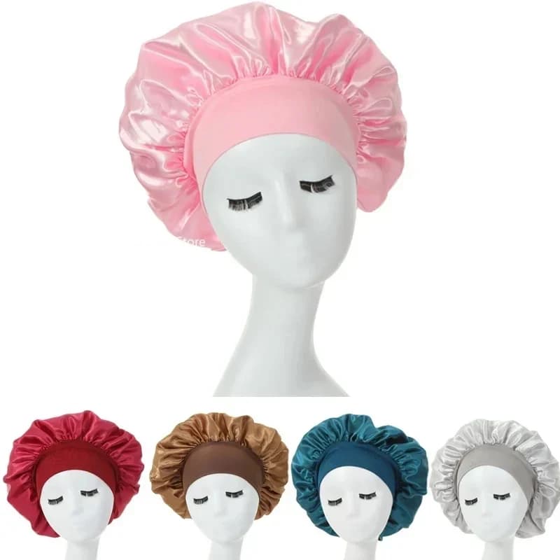 1/2 pezzi Cuffia da notte in raso setoso con fodera interna, che si mantiene in posizione tutta la notte, copricapo morbido per la protezione dei capelli ricci, per donne