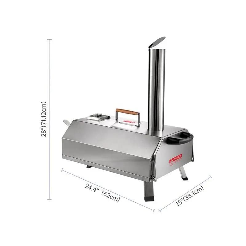Forno per pizza portatile al legna per cucinare all'aperto - Design semiautomatico in argento per autentici pizzas al forno di pietra