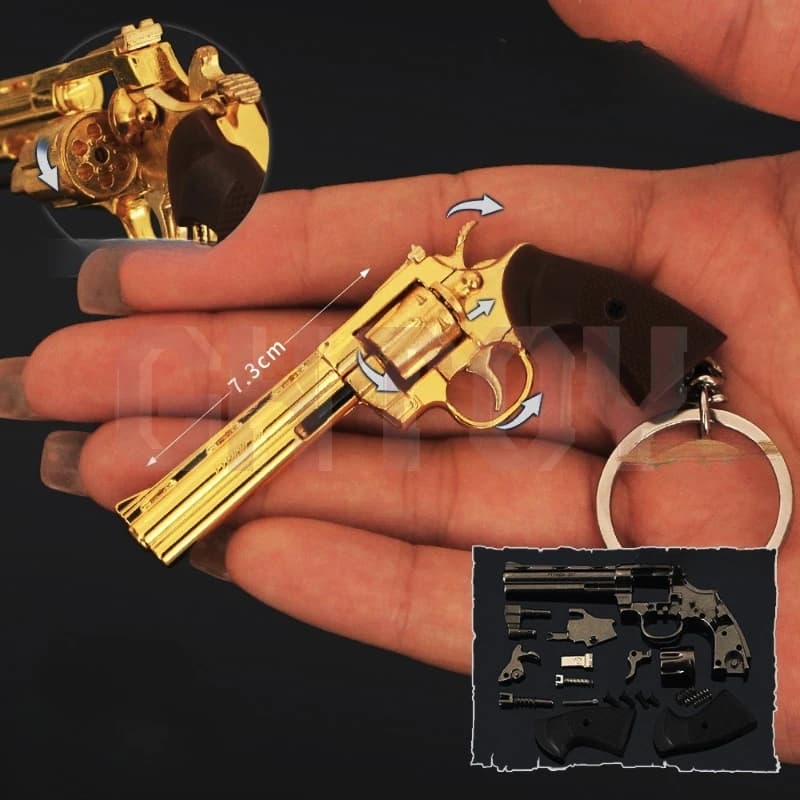 7.3 cm/2.87 pollici Mini lega piccola pistola pendente 1:3 Grab modello Revolver portachiavi in metallo versione staccabile giocattolo ornamento collezione regalo