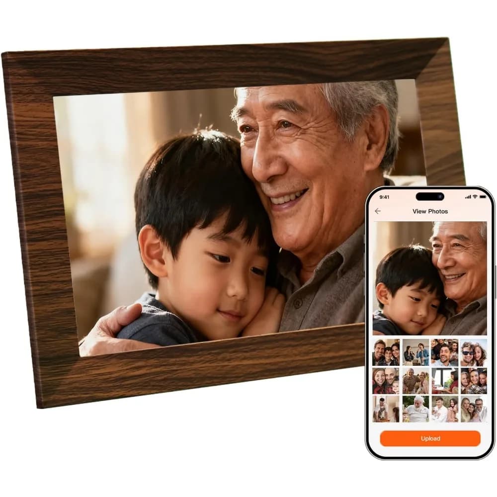 Cornice digitale WiFi da 10 pollici con schermo HD touch, rotazione automatica, condivisione foto tramite app gratuita, regalo per la famiglia