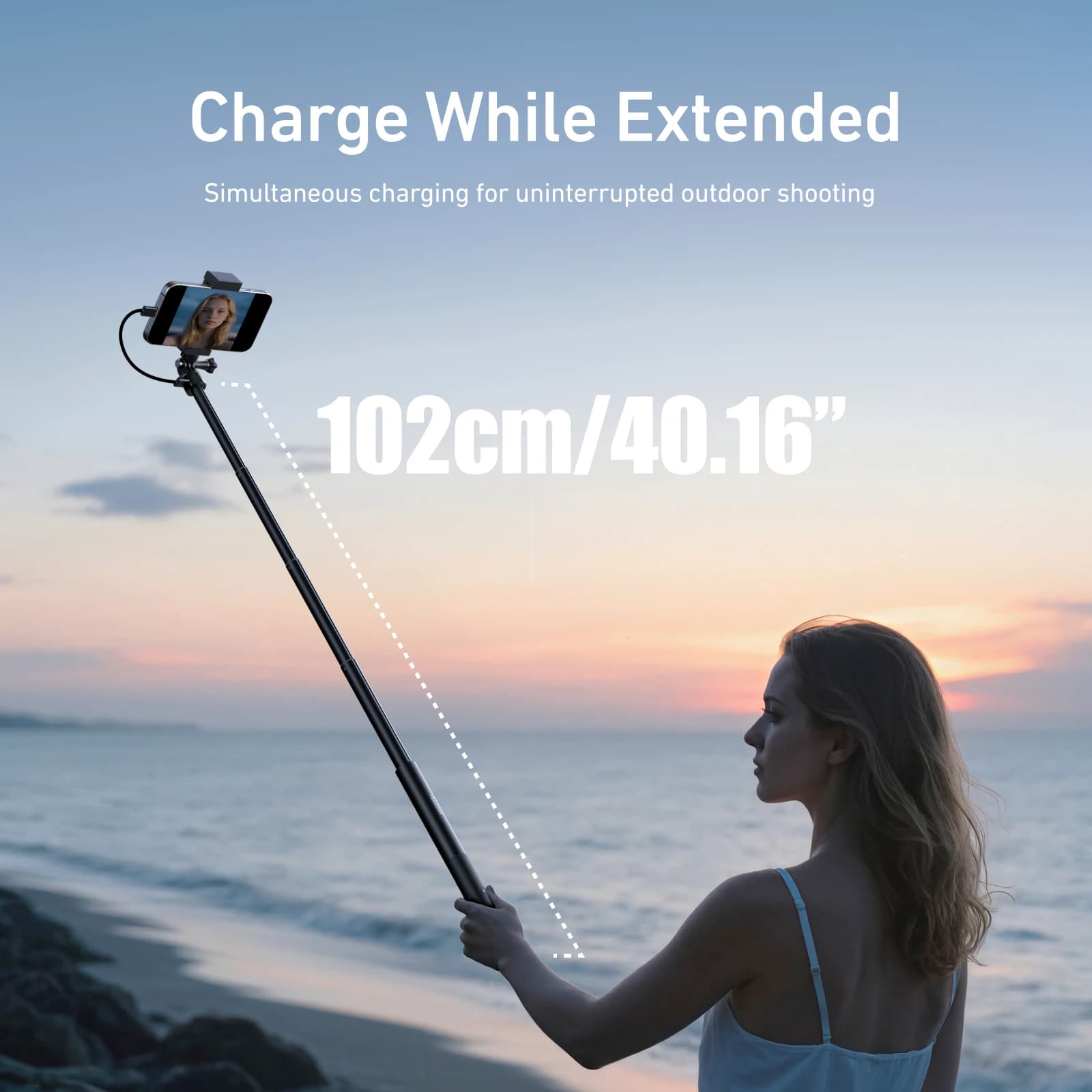 NUOVO TELESIN Selfie Stick Bluetooth Wireless Ricarica rapida Potenza Selfie Stick professionale 102CM Asta selfie telescopica