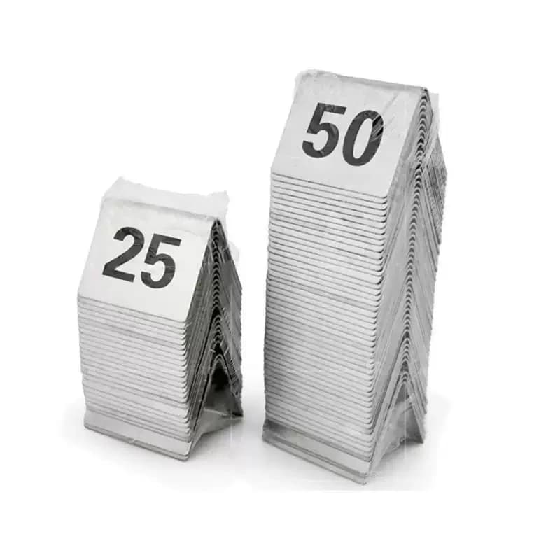 Numeri da tavolo in acciaio inossidabile a doppio lato Tavolo quadrato Piatto di carta digitale Numero di scrivania dell'hotel del ristorante, 10 pezzi per set