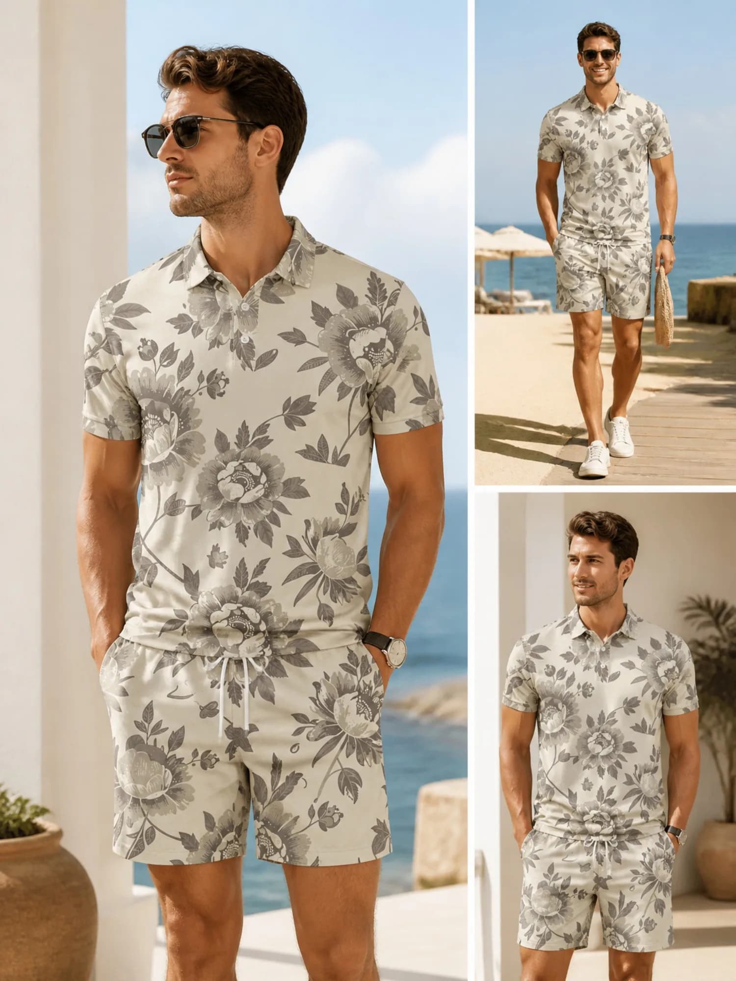 Mens Short Sleeve Polo Shirt and Shorts Set Casual Two Piece Summer Beach Vacation Matching Outfit Beach Soft Casual Lounge Wear