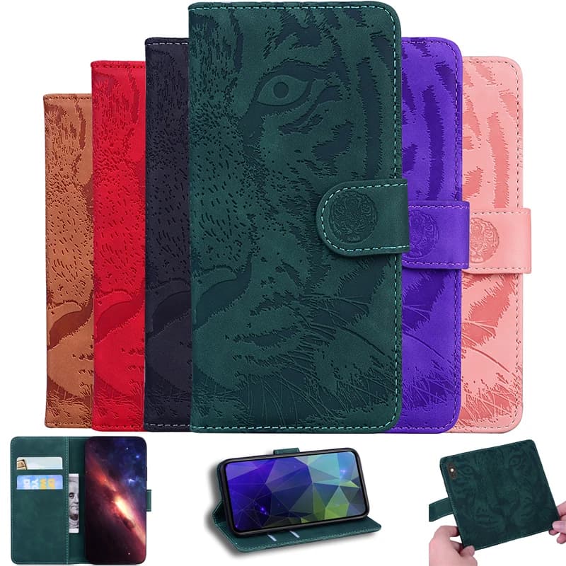 Custodia per telefono in pelle con motivo tigre per Redmi 14C Flip Wallet Cover Fundas