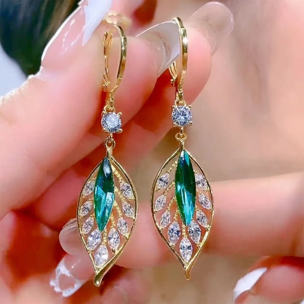 925 ago d'argento moda coreana verde zircone foglia orecchini pendenti per gioielli da donna 2025 tendenza nuovi orecchini da donna di lusso
