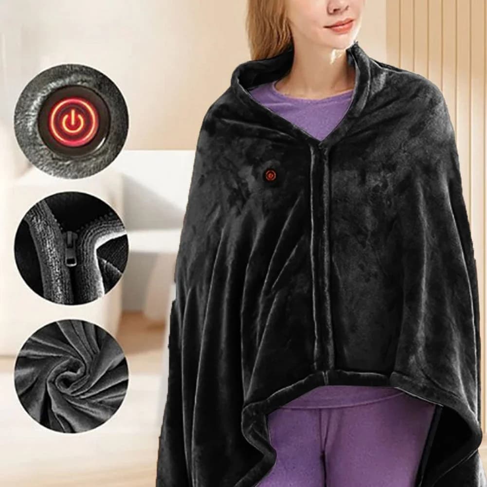 Coperta riscaldante elettrica con scialle riscaldato USB 3 livelli di riscaldamento Poncho riscaldato indossabile Coperta riscaldata per escursioni in campeggio