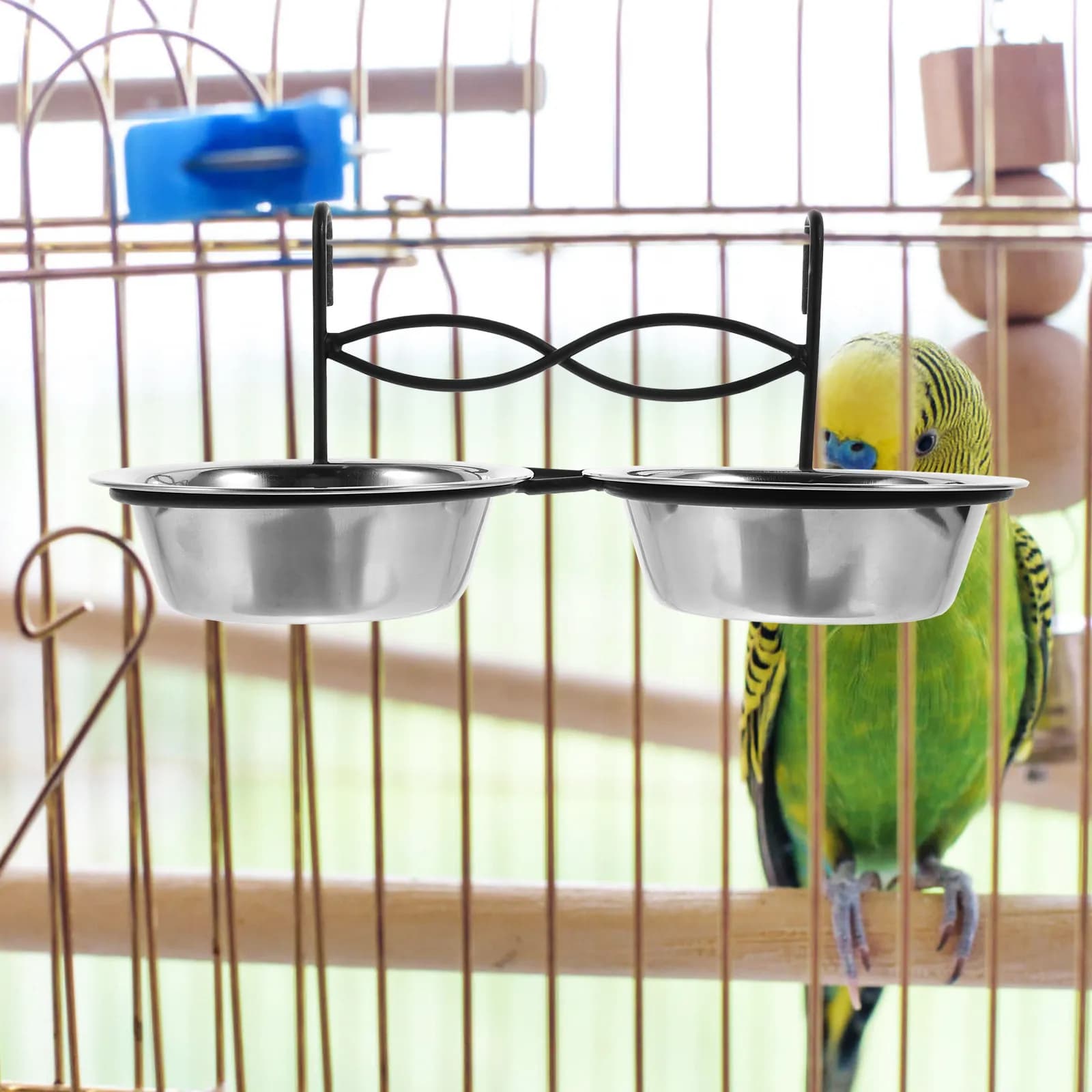 Hanging Bird Bowl Stainless Steel Cage Food Holder Pet Feeding Water Dish with Stand Large Capacity Easy to Clean Feeder