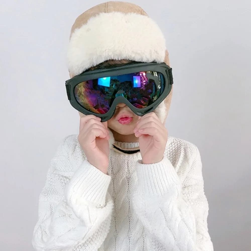 Cappello da Sci Cartoon con Occhiali, Simpatico Berretto da Pilota in Peluche con Orecchie da Orso, Antivento e Morbido per Bambini, Invernale