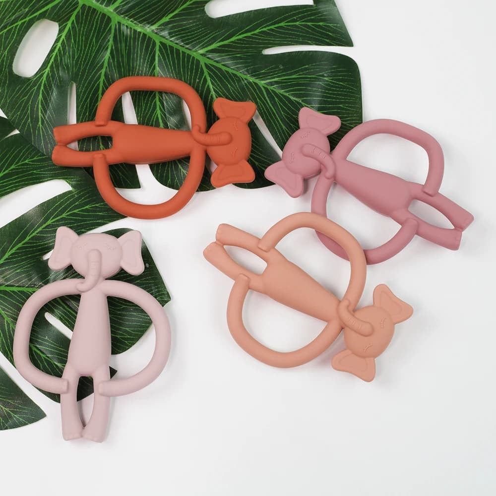 Massaggiagengive in silicone per uso alimentare Massaggiagengive in silicone per bambini Giocattolo per la dentizione in silicone Simpatico design in silicone per animali Ellephant