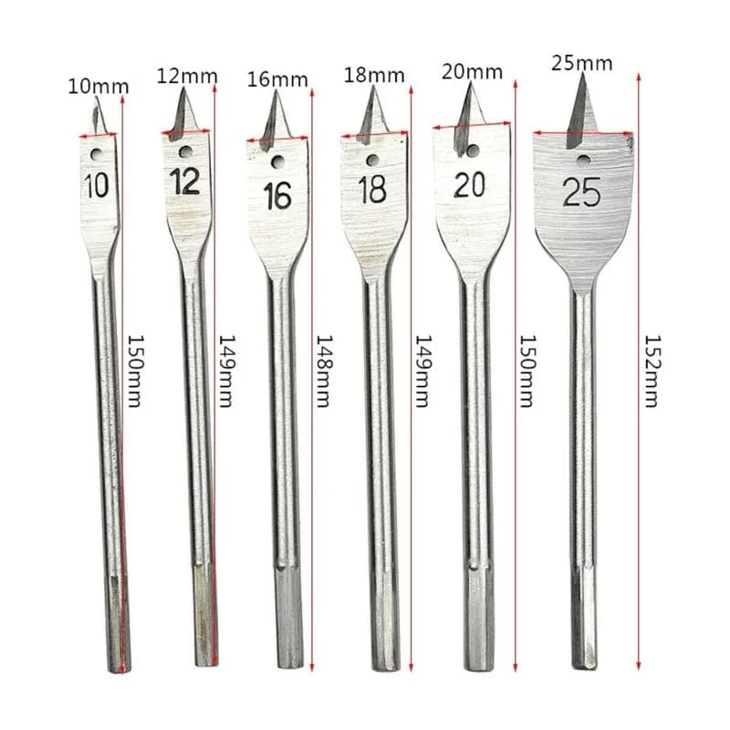 WORTHOWN-6-Piece Flat Wood Drill Bit Set,Hex Shank Tool Kit