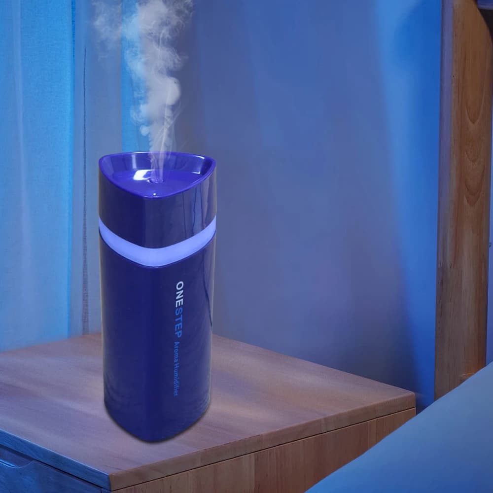 Umidificatore a LED dal design elegante a triangolo, nebbia silenziosa ad ultrasuoni, timer e spegnimento automatico, alimentato tramite USB per l'arredamento e il relax