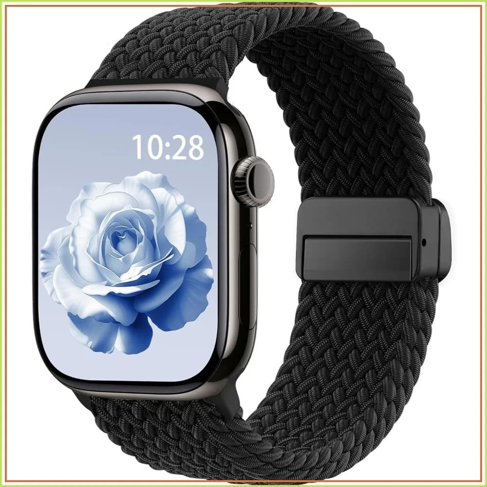 Soft Nylon Solo Loop Magnetic Sport Strap for Apple Watch 38-49mm, Stretchy Braided Band for Women Men