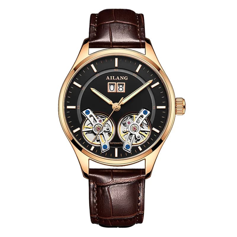 AILANG 2026 Orologio Meccanico Automatico da Uomo con Doppio Pendolo e Tourbillon Cavo, Impermeabile, con Cinturino in Pelle