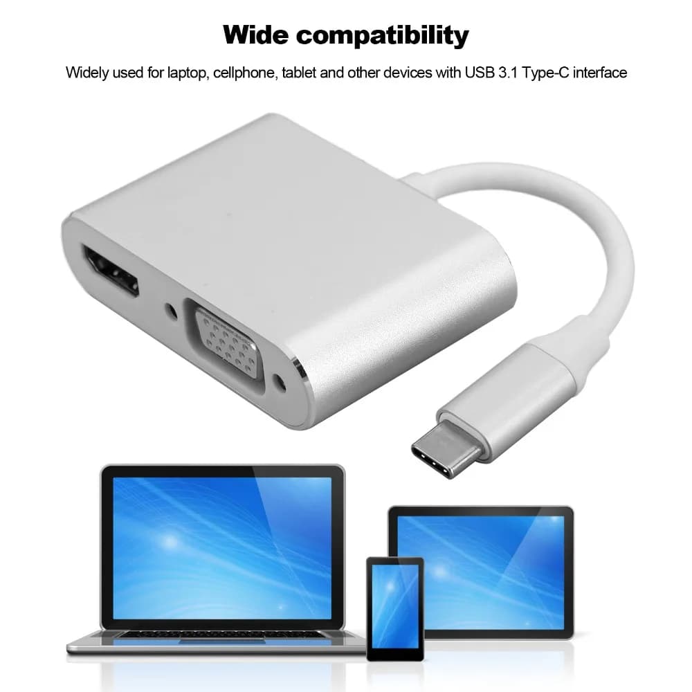 2 in 1 TypeC Hub to VGA +HD 4K Resolution Displayport/3.1 Ethernet Converter Dock USB Type C Adapter Multi-screen Display