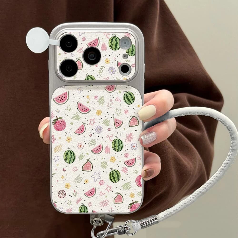 Summer Watermelon Fruit Leather Phone Case For iPhone 18 17 16 15 14 13 12 Pro Max With Lanyard Soft Silicone Shockproof Cover