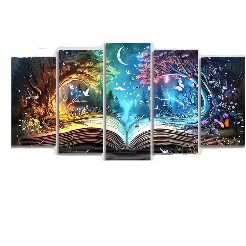 5 Piece Diamond Painting Fantasy Butterfly Tree Landscape Artwork Pictures Full Square Round Mosaic Paintings Wall Art Decor