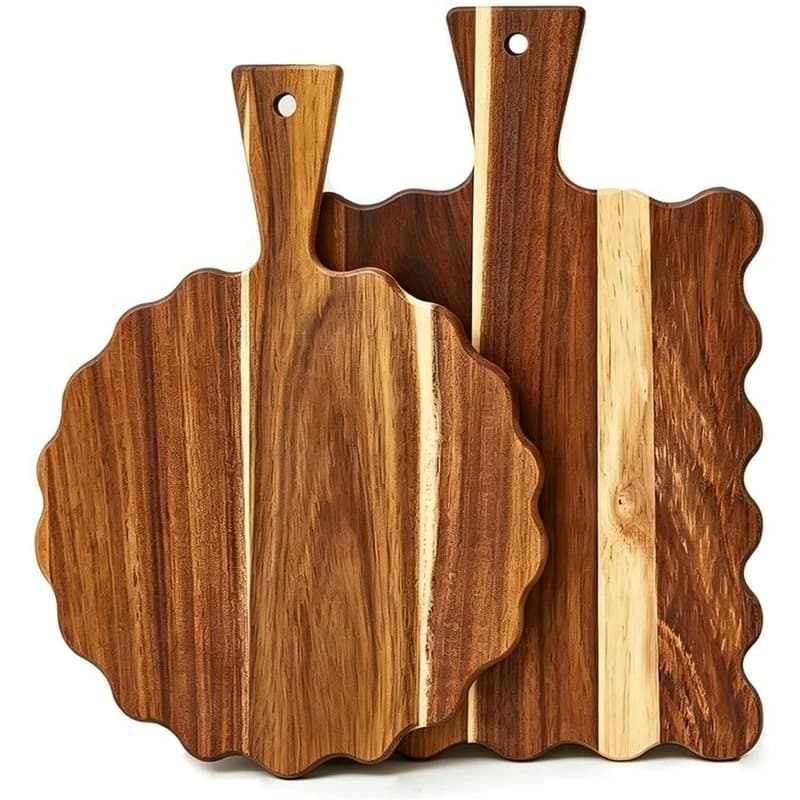 AC23-For Kitchen Decor 2Pcs Wood Scalloped Cutting Board With Handle, Charcuterie Boards Serving Tray,For Cheese Bread Pizza